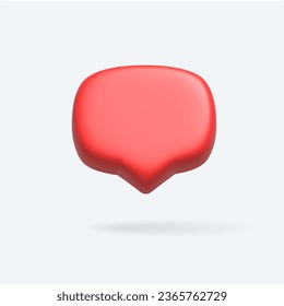 Render 3D illustration of red speech bubble. Mate speech bubble high quality vector. Symbol or emblem for speak bubble text, chatting box, message box outline cartoon. Vector illustration