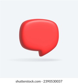 Render 3D illustration of red speech bubble. Mate speech bubble high quality vector. Symbol or emblem for speak bubble text, chatting box, message box outline cartoon. Vector illustration