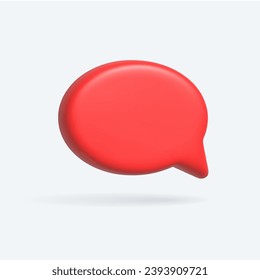 Render 3D illustration of red speech bubble. Mate speech bubble high quality vector. Symbol or emblem for speak bubble text, chatting box, message box outline cartoon. Vector illustration