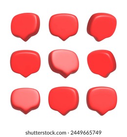 Render 3D illustration of red speech bubble. Mate speech bubble high quality vector. Symbol or emblem for speak bubble text, chatting box, message box outline cartoon. Vector illustration