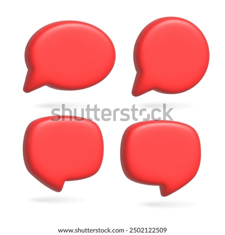 Render 3D illustration of red speech bubble. Mate speech bubble high quality vector. Symbol or emblem for speak bubble text, chatting box, message box outline cartoon. Vector illustration