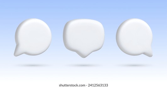 Ilustración 3D de la burbuja de habla blanca. Burbuja de voz mate vector de alta calidad. Símbolo o emblema para hablar texto de burbuja, cuadro de diálogo, caricatura de contorno de cuadro de mensaje. Ilustración del vector