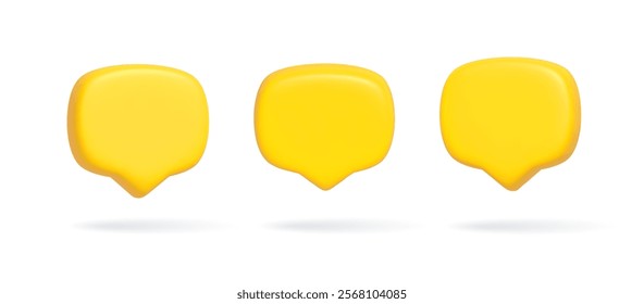 Render 3D illustration of Yellow speech bubble. Mate speech bubble high quality vector. Symbol or emblem for speak bubble text, chatting box, message box outline cartoon. Vector illustration