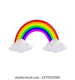 render 3d rainbow icons on the clouds. vector illustration
