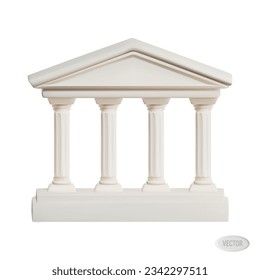 Render of antique columns icon in Greek style. For banking and finance. Vector 3D illustration isolated on white background svg
