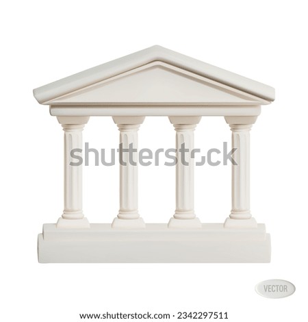 Render of antique columns icon in Greek style. For banking and finance. Vector 3D illustration isolated on white background
