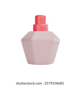 Render of beige perfume bottle with pink dispenser. Vector 3d illustration on isolated white background