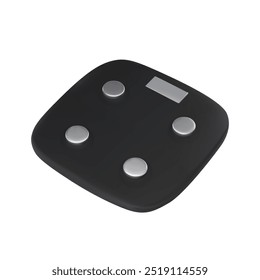 Render de balanzas de cuerpo negro inteligente para fitness, gimnasio y salud. Ilustración vectorial en estilo 3D sobre fondo blanco aislado