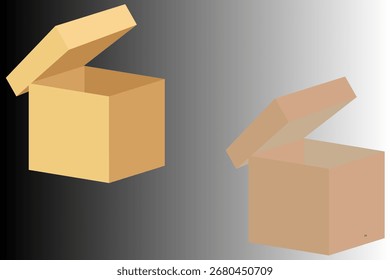 Render caja de entrega de carga con etiqueta, embalaje. Cajas de carga marrón apiladas en diferentes colores.
