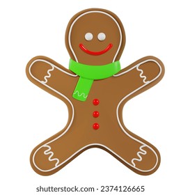 render of gingerbread cookies. Gingerbread man with colored icing. Christmas or New Year's dishes. Vector 3d illustration on isolated background