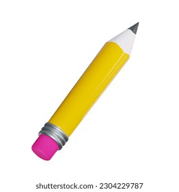 representación de un icono de un lápiz amarillo simple con un borrador rosa sobre un fondo aislado blanco. Ilustración vectorial en un estilo 3d realista