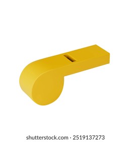 Icono de renderizado de silbato amarillo para árbitro o entrenador. Vector 3D ilustración sobre fondo blanco aislado