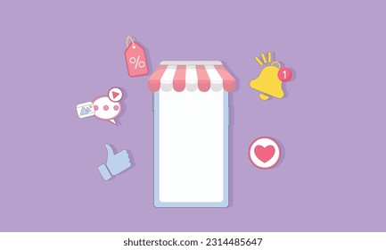 Render online shopping bag using tags promotion or cash for future use. shopping online pass smartphone 