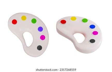 render of a palette with colored paints for drawing. From a different perspective. vector 3d illustration on isolated white background