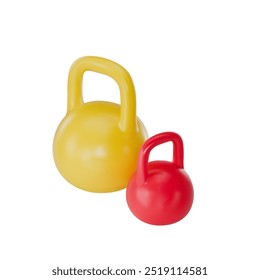 Render realistic icon of two weights red and yellow for fitness and sports. Vector 3d illustration on isolated white background