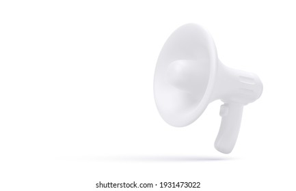 Render realistic white plastic megaphone isolated on white background. Vector illustration