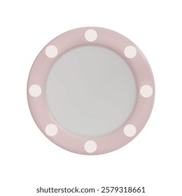 Render round mirror with backlighting from round lamps. Perfect for makeup application. Vector 3d illustration on isolated white background