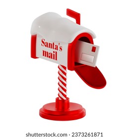 render of Santa's mailbox with a letter covered in snow. Vector 3D illustration on isolated white background