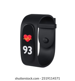 Render of smart watch icon with heart rate indicator. Vector 3d illustration on isolated white background