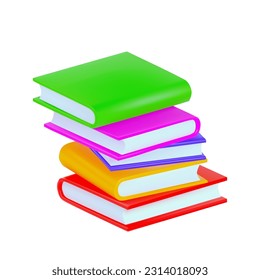 Render of a stack of books or textbooks on an isolated white background. Vector 3d illustration
