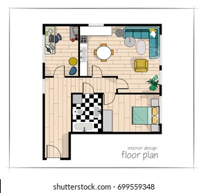 rendered floor plan. vector illustration. home house architectural drawing. interior design.