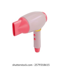 A rendering of a beige hair dryer with a pink nozzle. Modern look. Vector illustration on isolated white background