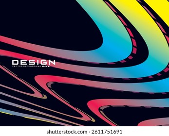 Rendering black background with 3d metal texture abstract curve pattern. Abstract multicolored gardien wave lines on black background. Modern wave lines flowing. Futuristic technology concept.
