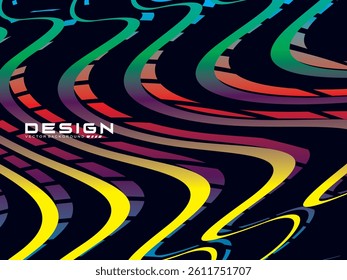 Rendering black background with 3d metal texture abstract curve pattern. Abstract multicolored gardien wave lines on black background. Modern wave lines flowing. Futuristic technology concept.