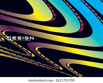 Rendering black background with 3d metal texture abstract curve pattern. Abstract multicolored gardien wave lines on black background. Modern wave lines flowing. Futuristic technology concept.
