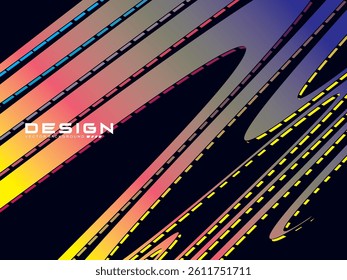 Rendering black background with 3d metal texture abstract curve pattern. Abstract multicolored gardien wave lines on black background. Modern wave lines flowing. Futuristic technology concept.