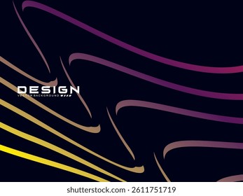 Rendering black background with 3d metal texture abstract curve pattern. Abstract multicolored gardien wave lines on black background. Modern wave lines flowing. Futuristic technology concept.