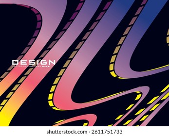 Rendering black background with 3d metal texture abstract curve pattern. Abstract multicolored gardien wave lines on black background. Modern wave lines flowing. Futuristic technology concept.