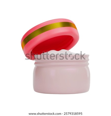 A rendering of the cream jar with the lid ajar. Cosmetic product for skin care and hygiene. Vector 3d illustration on isolated white background