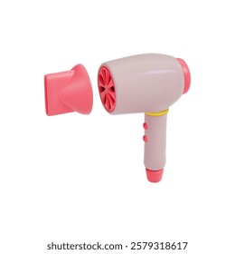 A rendering of a hair dryer with a separate nozzle in pink. Vector illustration on isolated white background