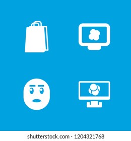 Rendering icon. collection of 4 rendering filled icons such as shopping bag, atom on display. editable rendering icons for web and mobile.