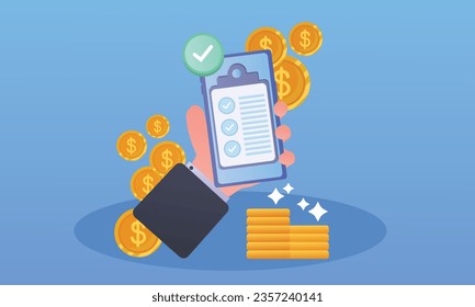 Rendering of online payment concept online payment icon receipt.on blue background.Vector Design Illustration.
