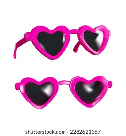 rendering of pink glasses in the shape of a heart and highlights from different angles. vector 3d style