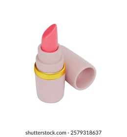 A rendering of a pink lipstick with a cap. Top view. luxury makeup cosmetics. Vector 3d illustration on isolated white background