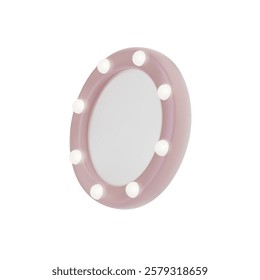 A rendering of a round mirror with light bulbs. For a makeup artist. Vector 3d illustration on isolated white background