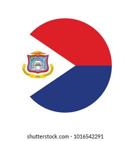 Rendering of Sint Maarten button with flag on gray background.