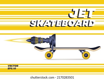 Rendering von zweirädrigem Skateboard mit Turbojet-Motor und Flügeln auf hellem Hintergrund