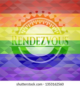 Rendezvous emblem on mosaic background with the colors of the LGBT flag
