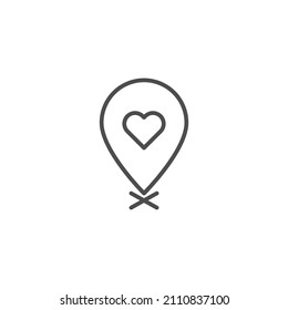 Icono de la línea de punto de encuentro de la cita. Señal de estilo lineal del pin de localización de amor para concepto móvil y diseño web. Icono vectorial del contorno del marcador de mapa del corazón. Símbolo, ilustración del logotipo. Gráficos vectoriales