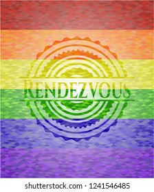 Rendezvous on mosaic background with the colors of the LGBT flag