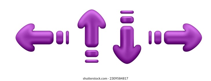Rendnr 3d conjunto de flechas moradas para negocios y gráficos, punteros para marketing y aplicaciones. Ilustración vectorial de una colección de flechas en diferentes posiciones