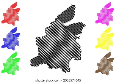 Rendsburg-Eckernforde district (Federal Republic of Germany, rural district, Free State of Schleswig-Holstein, Slesvig Holsten) map vector illustration, scribble sketch Rendsburg-Eckernfoerde map