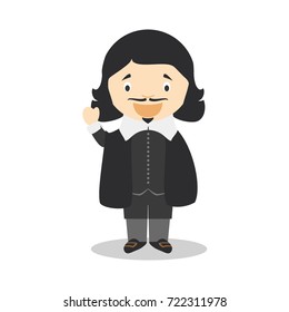 Rene Descartes cartoon character. Vector Illustration. Kids History Collection.