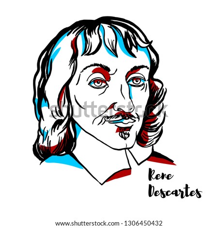 Rene Descartes engraved vector portrait with ink contours. French philosopher, mathematician, and scientist. Foto stock © 