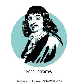 Rene Descartes - French philosopher, mathematician and naturalist. Hand drawn vector illustration.