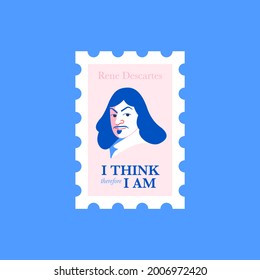 Rene Descartes vector stamp with quote I think therefore I am